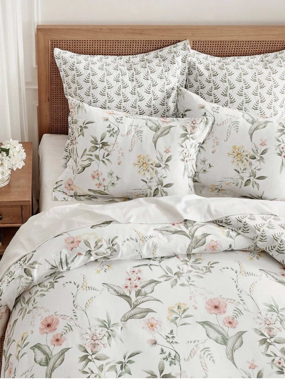 Levtex Floral Duvet Cover in White, Pink, and Green